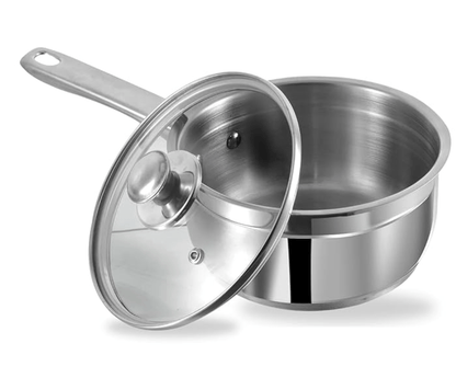 Vinod Two Tone Stainless Steel Saucepan with Glass Lid - 1.1 litre, 14 cm | 6.2mm Thick | Triply Saucepot, Sturdy Riveted Handle | 2 Year Warranty | Induction Bottom - Silver