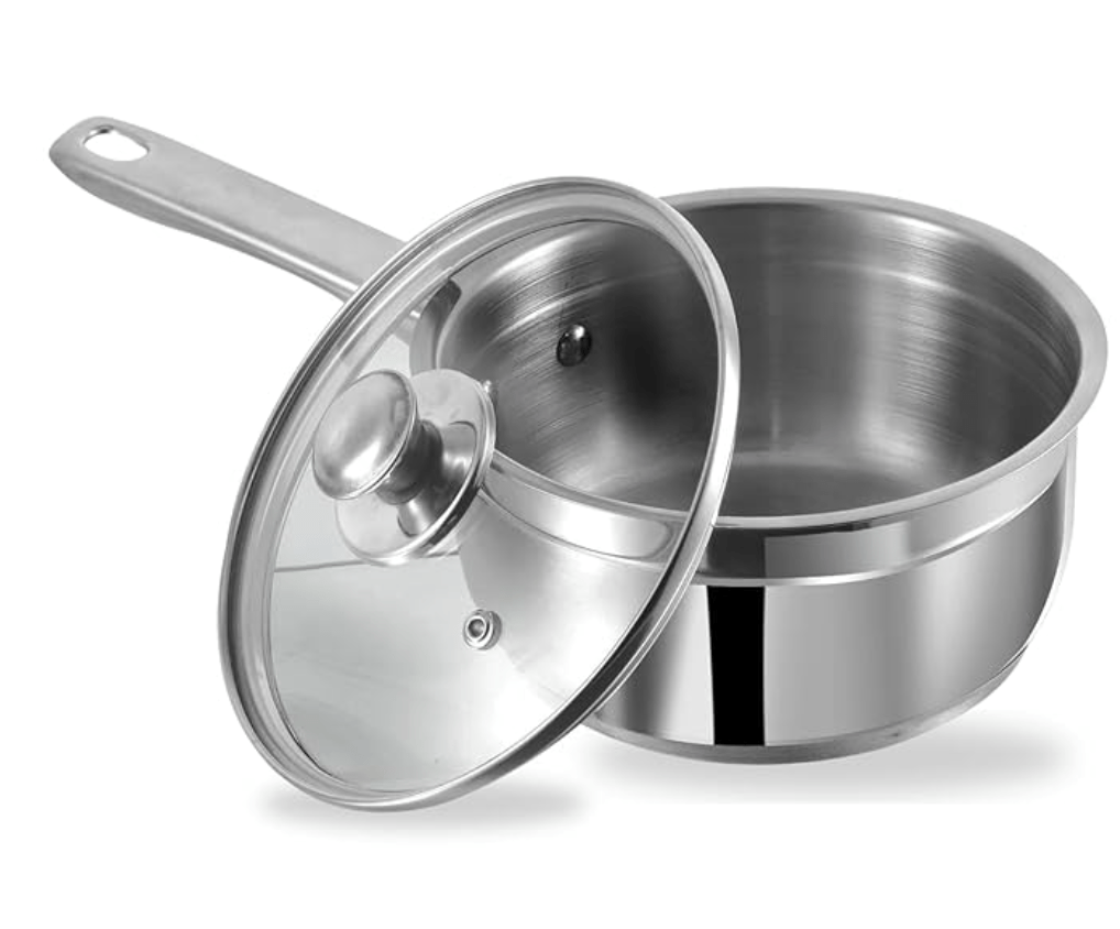 Vinod Two Tone Stainless Steel Saucepan with Glass Lid 3 litre, 20 cm (6.2mm Thick) | Triply Saucepot, Sturdy Riveted Handle | 2 Year Warranty | Induction Bottom - Silver