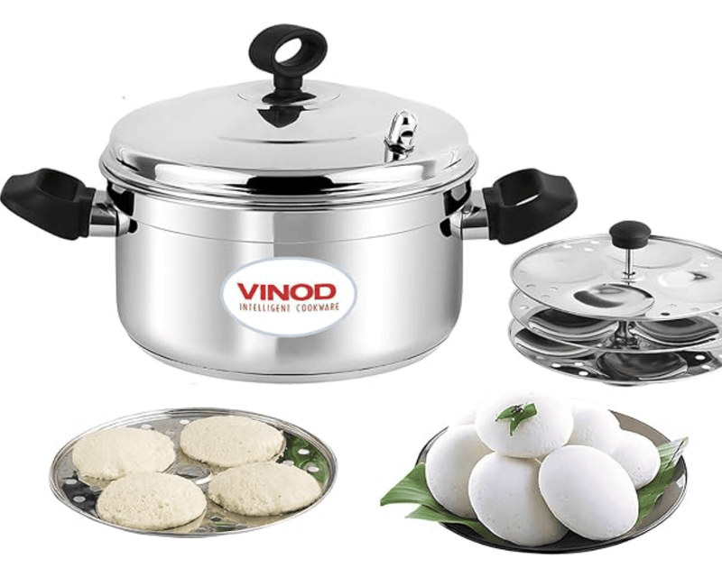 Vinod Classic Stainless Steel Idli Maker Cooker - 4 Deeper Plates (16 Idlis) / Idli Steamer / Idly Stand / Plump Fluffy Idlies / SAS Bottom / Induction & Gas Base - 2 Year Warranty-1