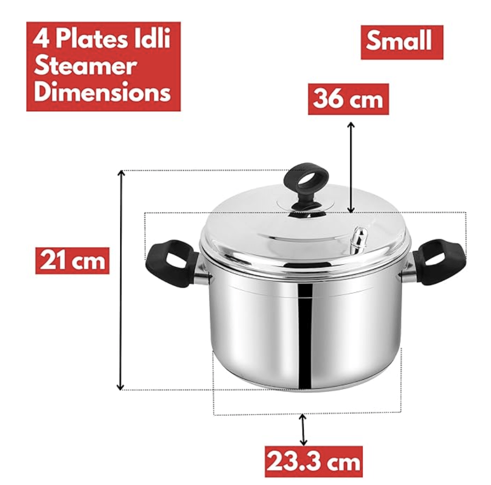 Vinod Classic Stainless Steel Idli Maker Cooker - 4 Deeper Plates (16 Idlis) / Idli Steamer / Idly Stand / Plump Fluffy Idlies / SAS Bottom / Induction & Gas Base - 2 Year Warranty