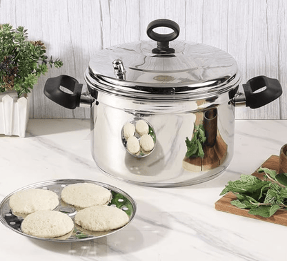 Vinod Classic Stainless Steel Idli Maker Cooker - 6 Deeper Plates (24 Idlis) / Idli Steamer / Idly Stand / Plump Fluffy Idlies / SAS Bottom / Induction & Gas Base - 2 Year Warranty