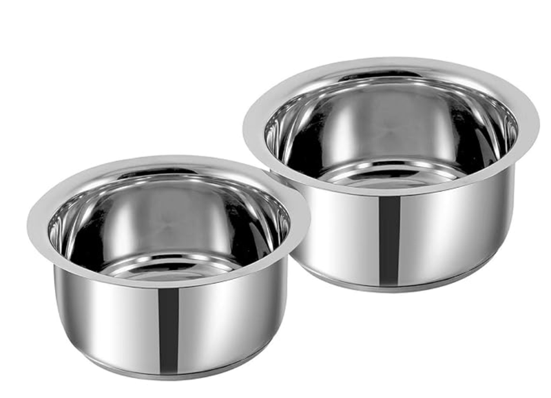 Vinod Sandwich Bottom Stainless Steel Tope Set of 2 | 5 and 6 litre | Patila/Bhagona Boiling Tope for Kitchen | Multipurpose Steel | Induction & Gas Base | 2 Year Warranty-1
