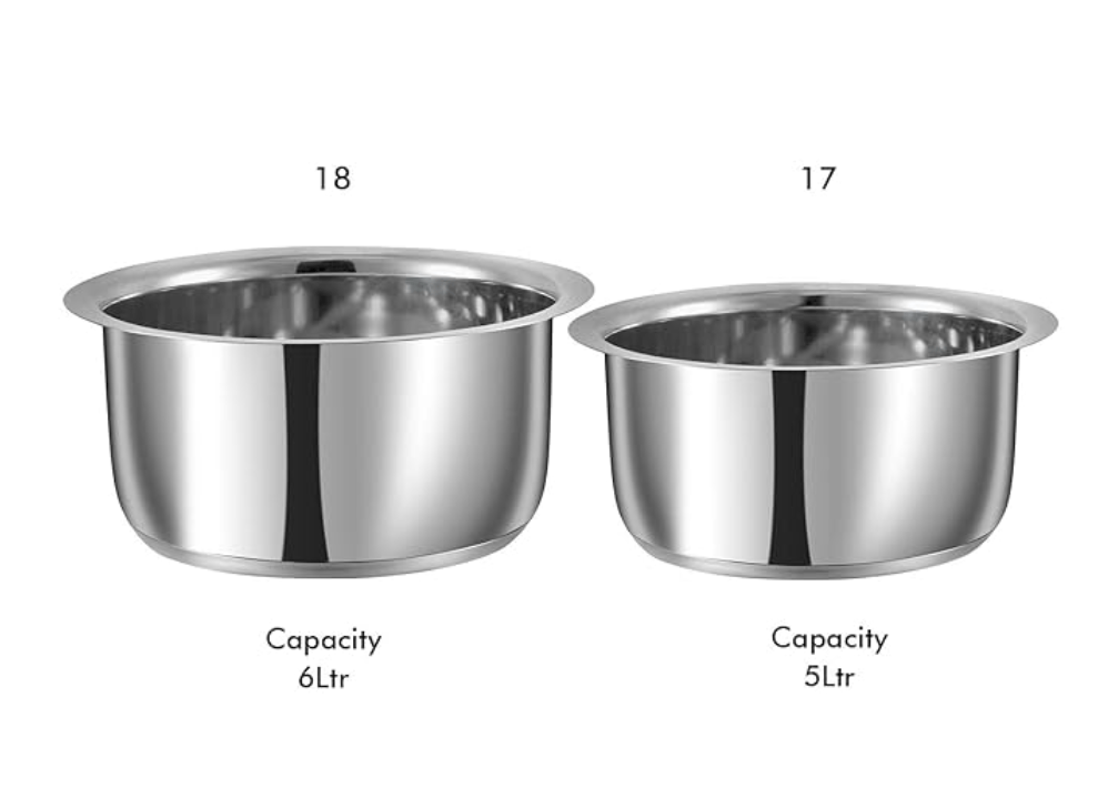 Vinod Sandwich Bottom Stainless Steel Tope Set of 2 | 5 and 6 litre | Patila/Bhagona Boiling Tope for Kitchen | Multipurpose Steel | Induction & Gas Base | 2 Year Warranty