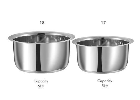 Vinod Sandwich Bottom Stainless Steel Tope Set of 2 | 5 and 6 litre | Patila/Bhagona Boiling Tope for Kitchen | Multipurpose Steel | Induction & Gas Base | 2 Year Warranty