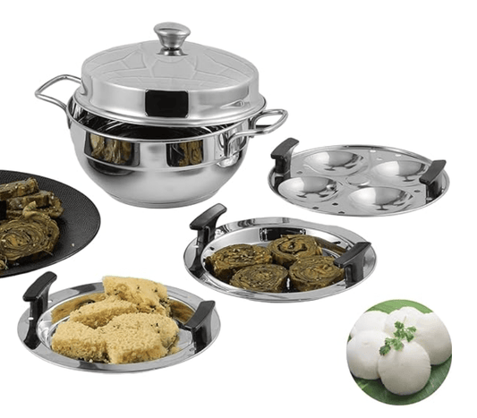 Vinod Gen-Z Stainless Steel Multi Kadai with 6 Plates - 19 cm| 2 Idli, 2 Dhokla and 1 Patra Plate | All in One Multi Purpose Kadhai | Induction and Gas Base | Small - 2 Year Warranty
