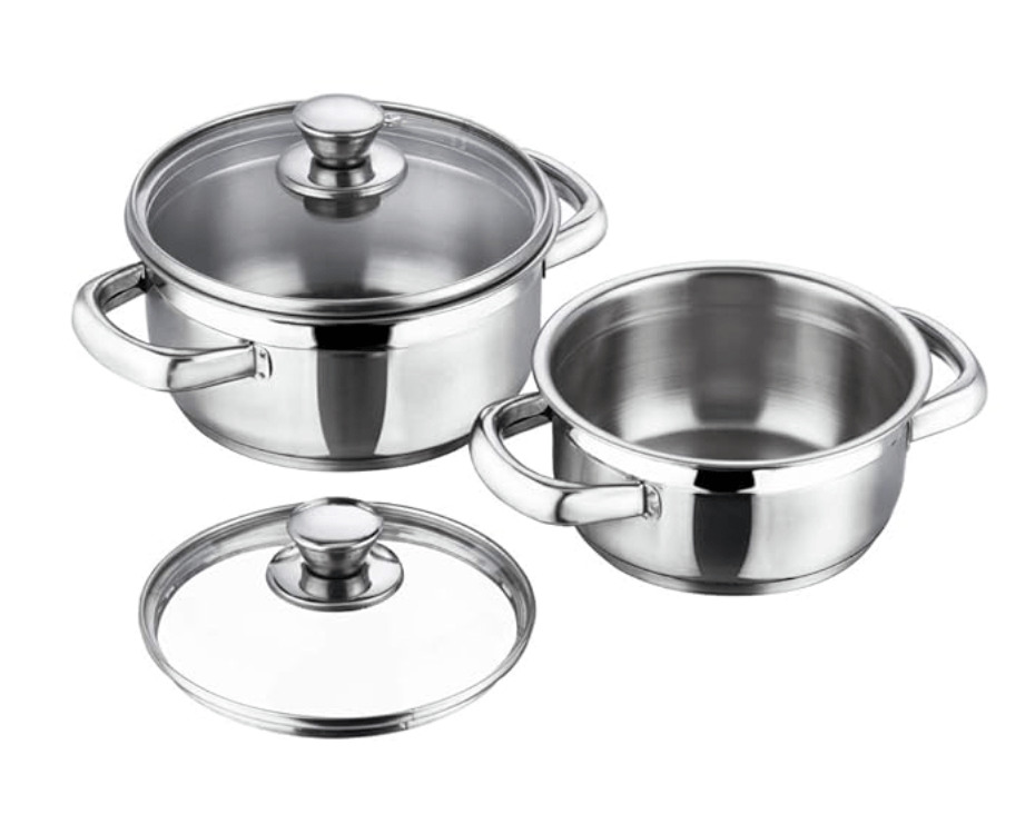 Vinod Bremen Stainless Steel Saucepot Set of 2 with Glass Lid | 2.5mm Thick Base | Riveted Sturdy Handle | 2 Year Warranty | Induction and Gas Base - Silver