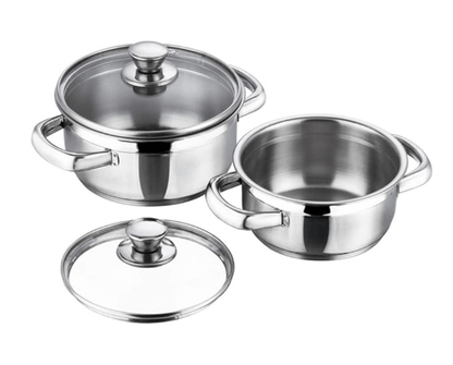Vinod Bremen Stainless Steel Saucepot Set of 2 with Glass Lid | 2.5mm Thick Base | Riveted Sturdy Handle | 2 Year Warranty | Induction and Gas Base - Silver
