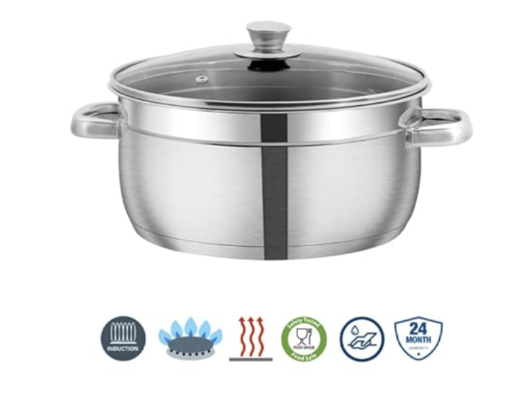 Vinod Bremen Stainless Steel Saucepot Set of 2 with Glass Lid | 2.5mm Thick Base | Riveted Sturdy Handle | 2 Year Warranty | Induction and Gas Base - Silver