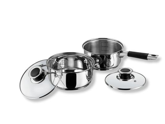 Vinod Stainless Steel Induction and Gas Stove Friendly Master Chef Cookware Set- 2 Pieces, Saucepan (16 cm/1.5 litre), Casserole (18 cm /2.1 litre) with Glass Lids