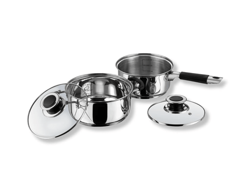 Vinod Stainless Steel Induction and Gas Stove Friendly Master Chef Cookware Set- 2 Pieces, Saucepan (16 cm/1.5 litre), Casserole (18 cm /2.1 litre) with Glass Lids-1