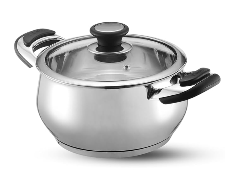 Vinod Durban Stainless Steel Saucepot Handi with Glass Lid - 2.7 Litre, 18 cm | Stylish Durable Handles | Induction Base Belly Shape Pot | 2 Year Warranty - Silver-1