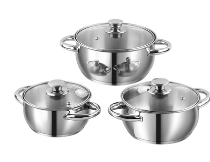 Vinod Milano Stainless Steel Saucepot Combo Set of 3 with Glass Lid | 1, 1.5 and 2 litre | Biryani Pot | SAS Bottom | Riveted Handle | Induction & Gas Base | 2 Year Warranty