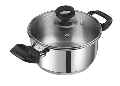 Vinod Stainless Steel Deluxe Saucepot with Glass Lid - 4 litre, 22 cm | Biryani Pot | Riveted Sturdy Handles | Toxin Free | 2 Year Warranty | Induction and Gas Base - Silver