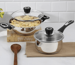Vinod Veneto Stainless Steel Cookware Set of 2 | 1.7 Litre Kadai, 1.5 Litre Saucepan with Glass Lid | Stylish Ergonomic Hanldes | Induction Base | 2 Year Warranty - Silver-2