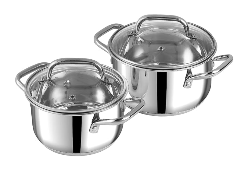 Vinod Mainz Stainless Steel Cookware set of 3 | 1.2, 2 and 2.7 Litre Saucepot with Glass Lid | SAS Bottom | Biryani Pot | Induction and Gas Base | 2 Year Warranty - Silver-1
