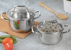 Vinod Mainz Stainless Steel Cookware set of 3 | 1.2, 2 and 2.7 Litre Saucepot with Glass Lid | SAS Bottom | Biryani Pot | Induction and Gas Base | 2 Year Warranty - Silver-2