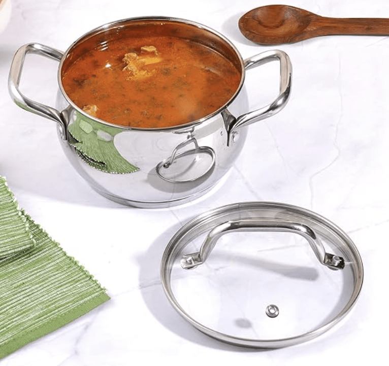 Vinod Almaty Stainless Steel Sacuepot with Glass Lid 4 litre, 20 cm | 2.6mm Thick Base | Triply Saucepot, Sturdy Riveted Handle | 2 Year Warranty | Induction & Gas Base