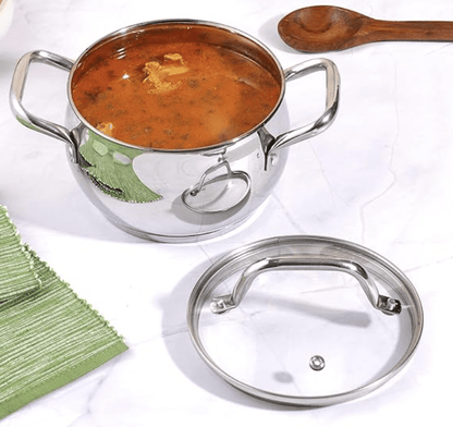 Vinod Almaty Stainless Steel Sacuepot with Glass Lid 4 litre, 20 cm | 2.6mm Thick Base | Triply Saucepot, Sturdy Riveted Handle | 2 Year Warranty | Induction & Gas Base