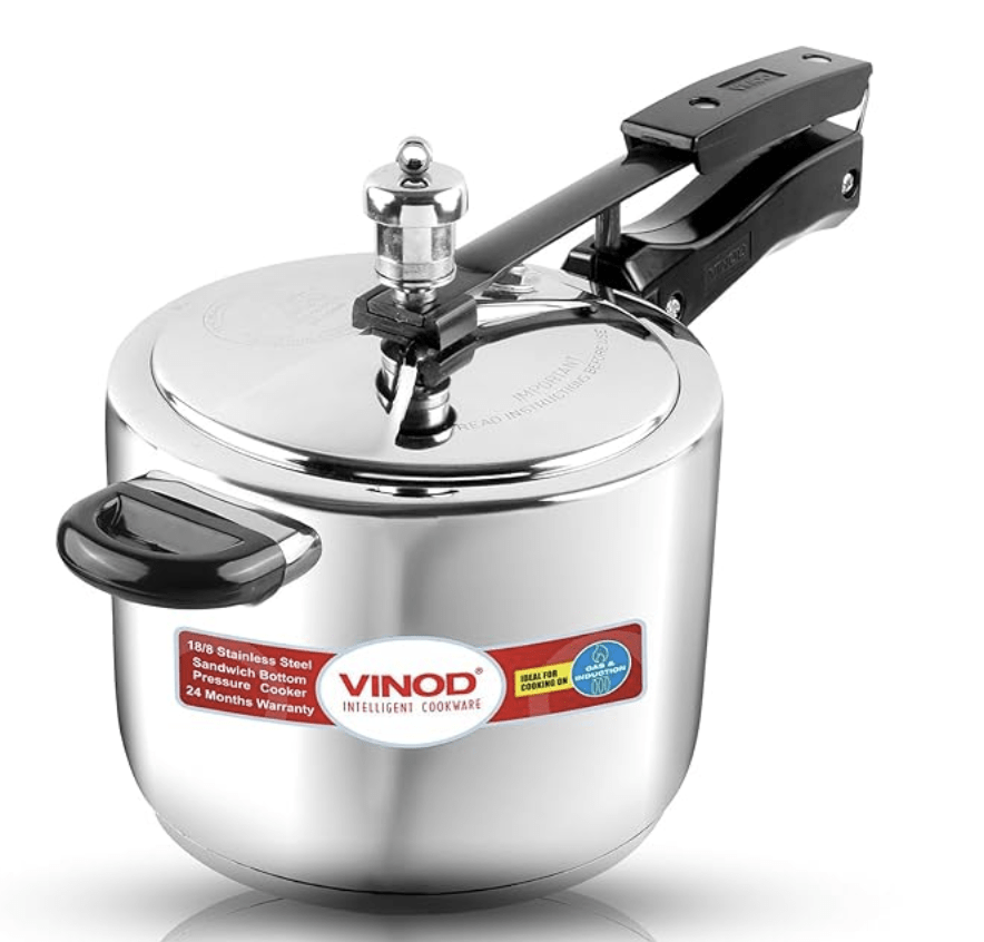 Vinod Stainless Steel Inner Lid Pressure Cooker - 5 Litre | Sandwich Bottom Cooker | Induction and Gas Base | ISI and CE Certified - 2 Years Warranty