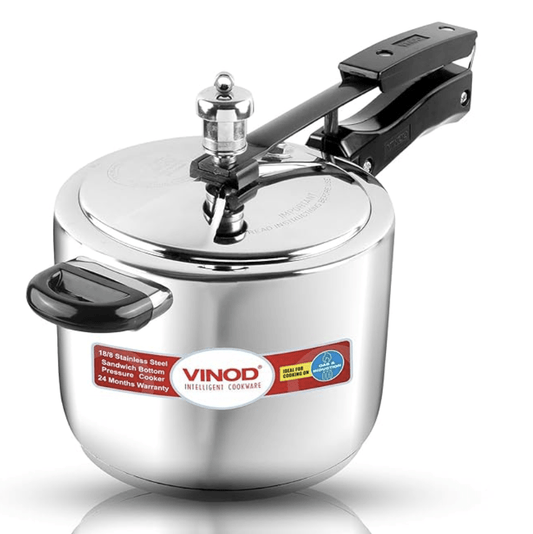 Vinod Stainless Steel Inner Lid Pressure Cooker - 5.5 Litre | Sandwich Bottom Cooker | Induction and Gas Base | ISI and CE Certified - 2 Years Warranty
