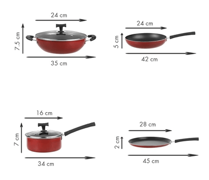 Vinod Popular Aluminium Non Stick Cookware Set of 4 | 2.5 Ltr Kadai, 1.3 Ltr Saucepan, 24cm Frypan and 28cm Dosa Tawa | 3mm Thick, 3 Layer Coating | Induction Base | 2 Year Warranty