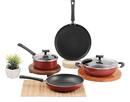 Vinod Popular Aluminium Non Stick Cookware Set of 4 | 2.5 Ltr Kadai, 1.3 Ltr Saucepan, 24cm Frypan and 28cm Dosa Tawa | 3mm Thick, 3 Layer Coating | Induction Base | 2 Year Warranty