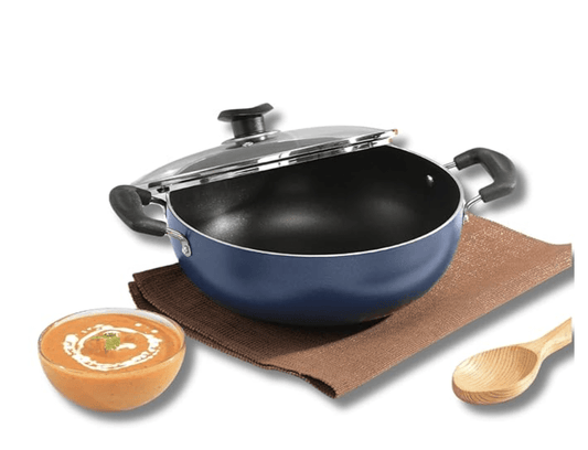 Vinod Zest Aluminium Non Stick Deep Kadhai with Glass Lid - 2 Litre, 20cm | 3 Layer Ceramic Coating | 3 mm Thick | Metal Spoon Friendly | Gas Base, Toxin Free - 1 Year Warranty