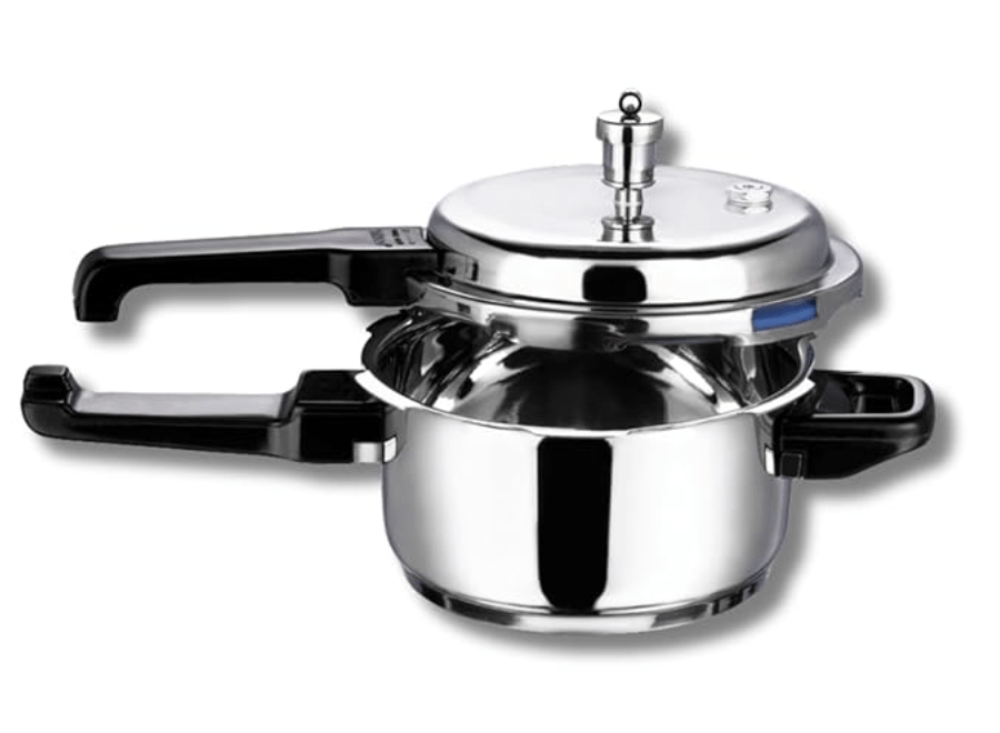 Vinod 18/8 Stainless Steel Pressure Cooker Outer Lid 2 Litre | Unique Sandwich Bottom Cooker | Induction and Gas Base | ISI and CE certified | 2 Years Warranty
