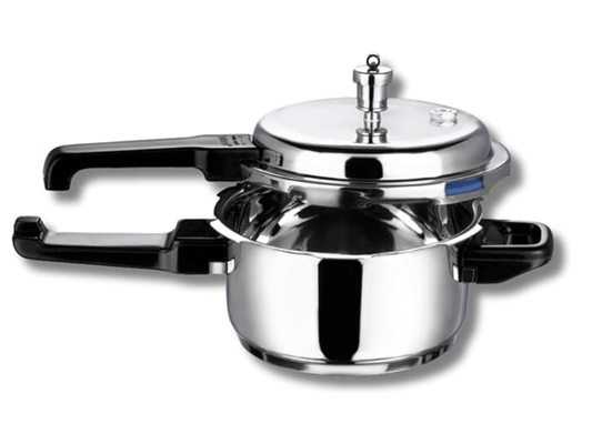 Vinod 18/8 Stainless Steel Pressure Cooker Outer Lid 5 Litre | Unique Sandwich Bottom Cooker | Induction and Gas Base | ISI and CE certified | 2 Years Warranty