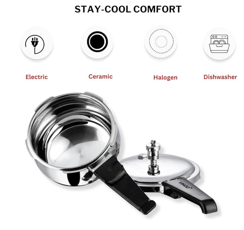 Vinod Splendid Plus Stainless Steel Pressure Cooker Outer Lid 1.5 Litre | SAS Bottom Handi Cooker | Extra Glass Lid | Induction and Gas Base | ISI and CE certified | 2 Years Warranty