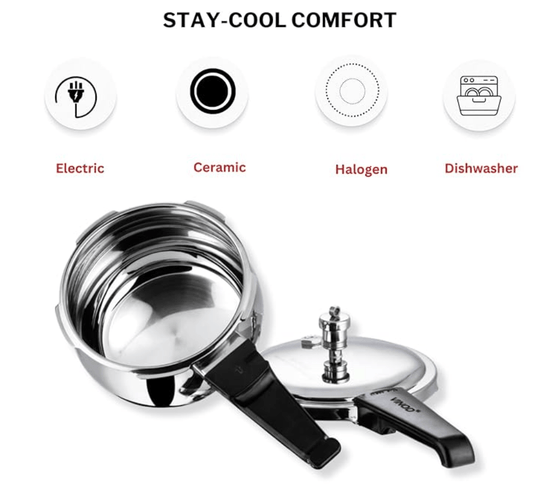 Vinod Splendid Plus Stainless Steel Pressure Cooker Outer Lid 2.5 Litre | SAS Bottom Handi Cooker | Extra Glass Lid | Induction and Gas Base | ISI and CE certified | 2 Years Warranty