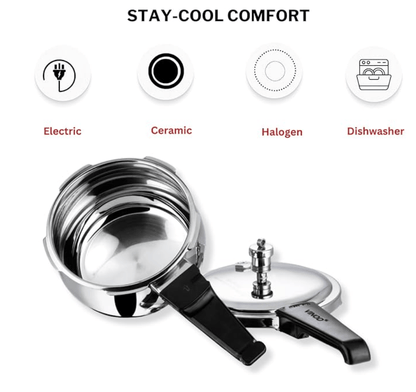 Vinod Splendid Plus Stainless Steel Pressure Cooker Outer Lid 5.5 Litre | SAS Bottom Handi Cooker | Extra Glass Lid | Induction and Gas Base | ISI and CE certified | 2 Years Warranty