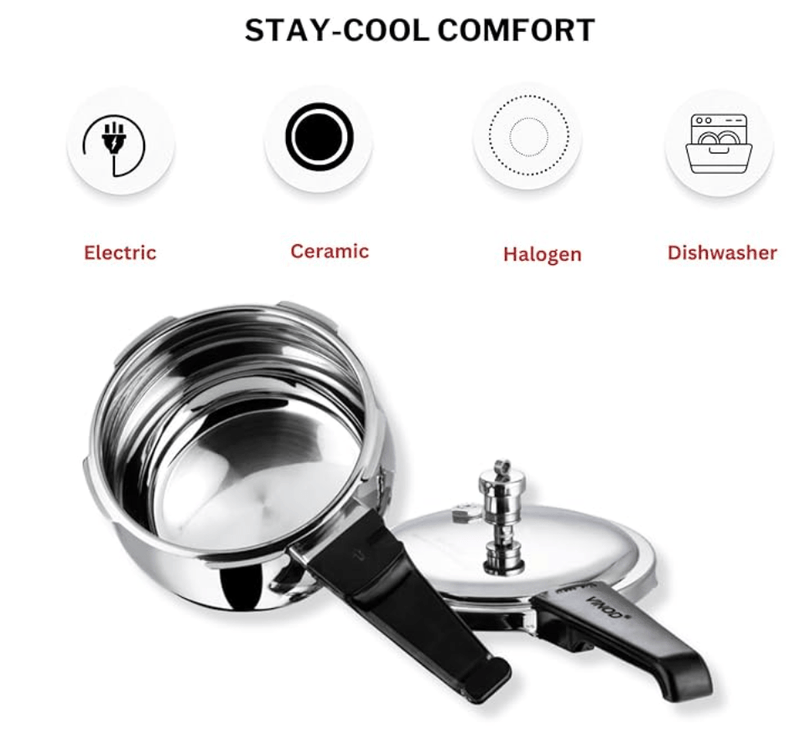 Vinod Splendid Plus Stainless Steel Pressure Cooker Outer Lid 5.5 Litre | SAS Bottom Handi Cooker | Extra Glass Lid | Induction and Gas Base | ISI and CE certified | 2 Years Warranty-3