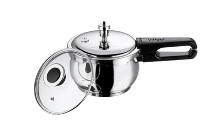 Vinod Splendid Plus Stainless Steel Pressure Cooker Outer Lid 6.5 Litre | SAS Bottom Handi Cooker | Extra Glass Lid | Induction and Gas Base | ISI and CE certified | 2 Years Warranty