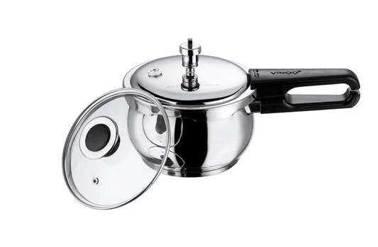 Vinod Splendid Plus Stainless Steel Pressure Cooker Outer Lid 5.5 Litre | SAS Bottom Handi Cooker | Extra Glass Lid | Induction and Gas Base | ISI and CE certified | 2 Years Warranty