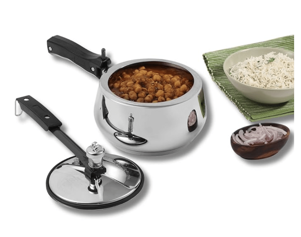 Vinod Europa Stainless Steel Inner Lid Pressure Cooker - 1.5 Litre | Handi Shape | Sandwich Bottom Cooker | Induction and Gas Base | ISI and CE certified - 2 Years Warranty