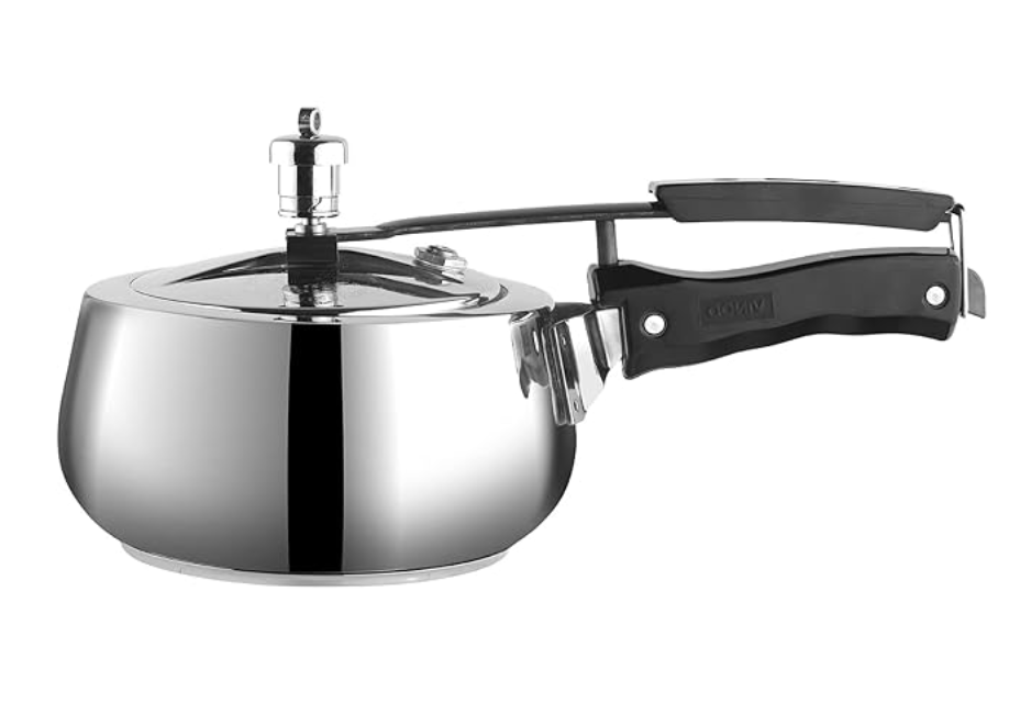 Vinod Europa Stainless Steel Inner Lid Pressure Cooker - 1.5 Litre | Handi Shape | Sandwich Bottom Cooker | Induction and Gas Base | ISI and CE certified - 2 Years Warranty
