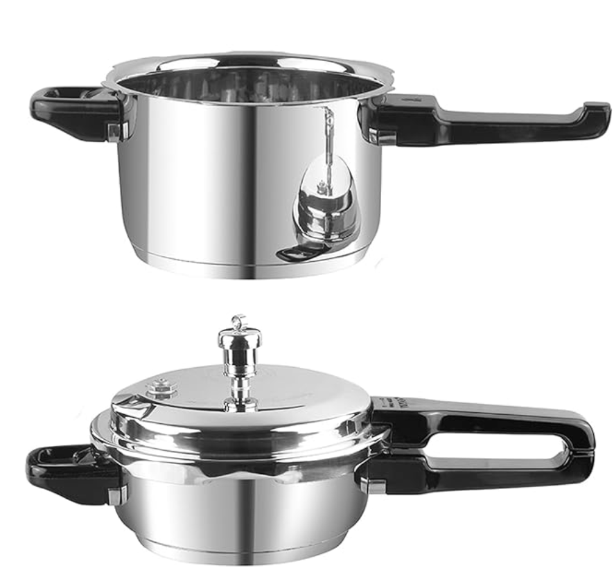 Vinod Sandwich Bottom Stainless Steel Pressure Cooker Combo Set of 2 with common Lid | 4.5 Litre and 7 Litre | Induction and Gas Base | ISI and CE Certified | 2 Year Warranty