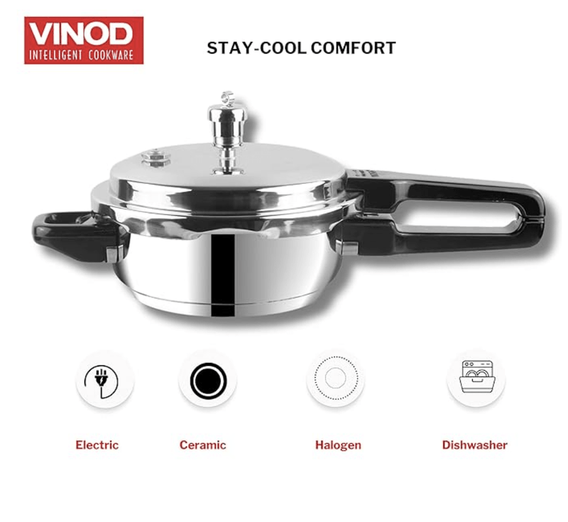 Vinod Stainless Steel Pressure Cooker 2 Litres | Also use as Deep Fry pan | Sandwich Bottom | Induction and Gas Stove Friendly | 2 Years Warranty | ISI and CE certified | Silver-3