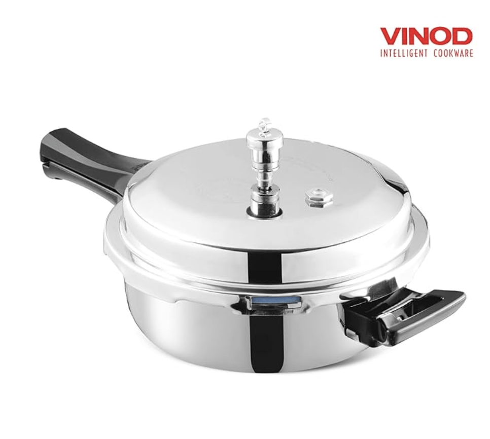 Vinod Platinum Triply Stainless Steel Pressure Cooker Mini - 2 Litre | SAS Bottom Pan Cooker | Induction and Gas Base Cooker | ISI and CE certified | 2 Years Warranty