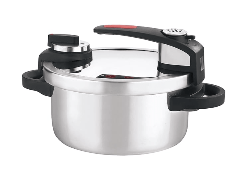 Vinod Stainless steel Nutrimax Pressure Cooker 5.5 Litre | Sas Technology | Spillage Control, Unique Lid, Auto Lock, Visual Indicator | Induction And Gas Base | Isi Certified | 5 Years Warranty-1