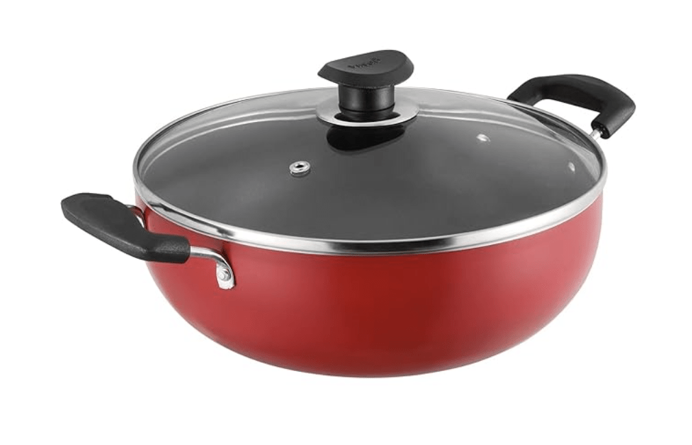 Vinod Zest Inducto Non Stick Deep Kadhai with Glass Lid - 3.1 litre, 24cm | 3mm Thick | 3 layer Coating | Swiss Quality | Metal Spoon Friendly | Induction Base | 1 Year Warranty