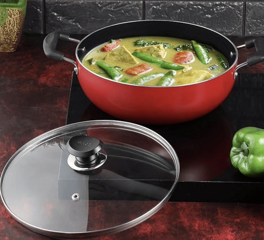 Vinod Zest Inducto Non Stick Deep Kadhai with Glass Lid - 4.1 litre, 26cm | 3mm Thick | 3 layer Coating | Swiss Quality | Metal Spoon Friendly | Induction Base | 1 Year Warranty