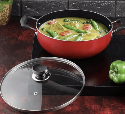 Vinod Zest Inducto Non Stick Deep Kadhai with Glass Lid - 3.1 litre, 24cm | 3mm Thick | 3 layer Coating | Swiss Quality | Metal Spoon Friendly | Induction Base | 1 Year Warranty