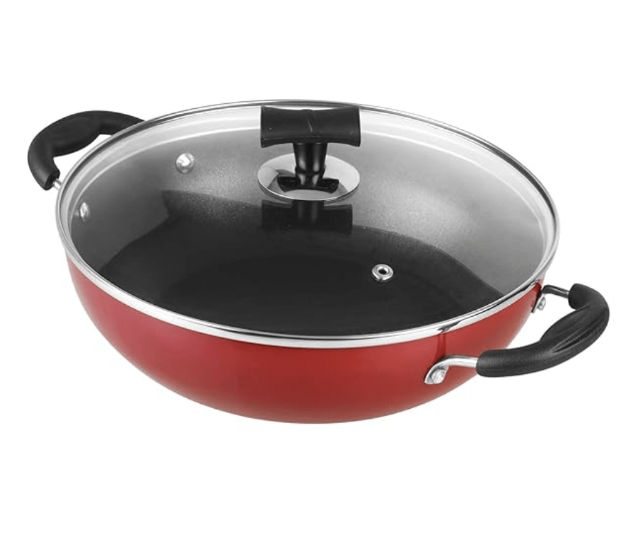 Vinod Popular Non Stick Kadai with Glass Lid 2 litres Capacity (22 cm Diameter), with Sturdy Riveted and Virgin Bakelite Handle (Induction and Gas Stove Friendly) PFOA Free, 12 Months Warranty