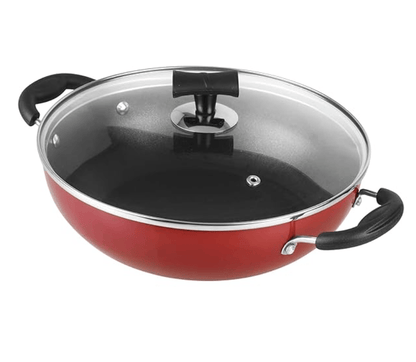 Vinod Popular Non Stick Kadai with Glass Lid 2 litres Capacity (22 cm Diameter), with Sturdy Riveted and Virgin Bakelite Handle (Induction and Gas Stove Friendly) PFOA Free, 12 Months Warranty