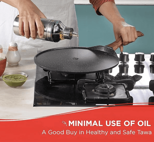 Vinod Zest Plus Die Cast Aluminium Non Stick Tawa - 28 cm | Roti / Paratha / Dosa Tawa with Wooden Handle | 5mm Thick | Induction and Gas Base | 2 Year Warranty