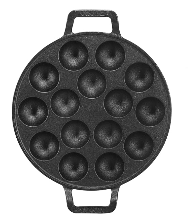 Vinod Legacy Cast Iron Stick Free Paniyarakkal Pan - 15 Cups, 25cm / Paniyaram pan/Appa Patra/Appam Patra/Appe/Paddu pan/Non Toxic, Enamel Free - Black
