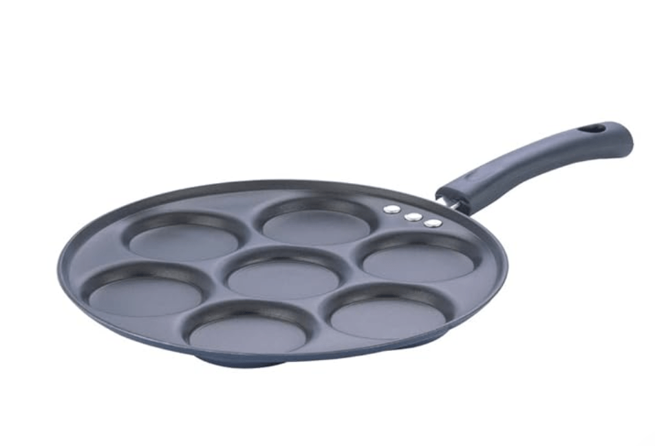 Vinod Zest Aluminium Non Stick Mini Uttapam Pan - 7 Cavaties, 26 cm | 3mm Thick | 3 Layer Coating | Bakelite Handle | Metal Spoon Friendly| Gas Base | 1 Year Warranty - Blue