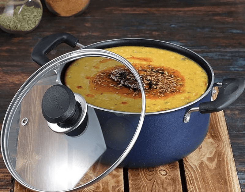 Vinod Zest Aluminium Non Stick Saucepot with Glass Lid - 2.2 litre, 18 cm | 3 mm Extra Thick | Swiss Quality | 3 layer Coating | Metal Spoon Friendly - 1 Year Warranty-3